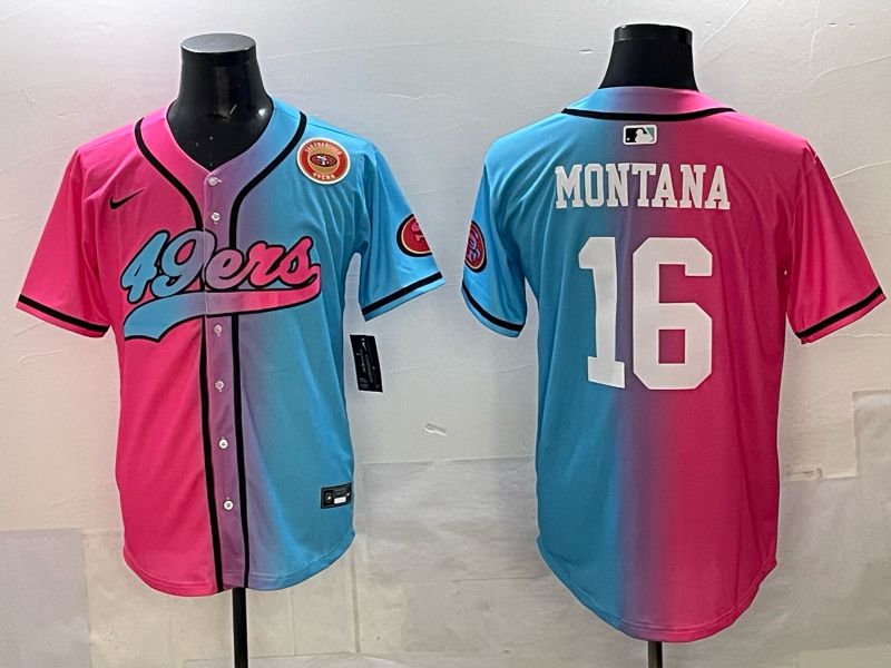 Men 2025 San Francisco 49ers #16 Montana Pink Blue Nike Limited NFL Jersey 012